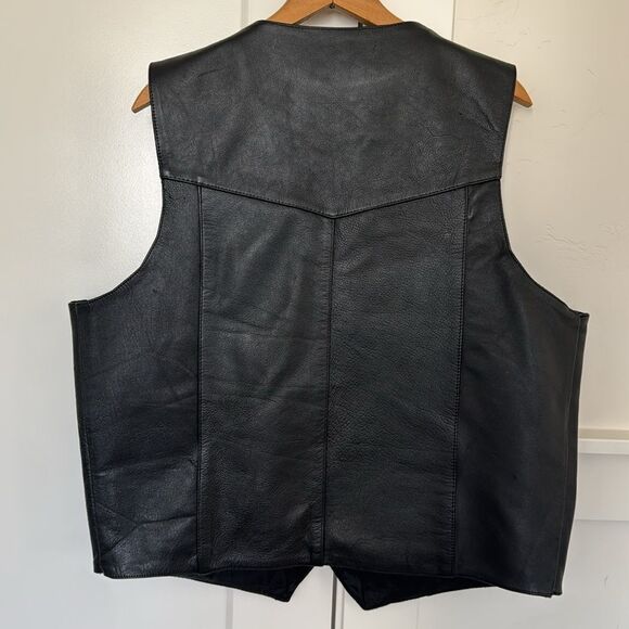 FMC Vest Men’s Size 46 Black Leather Biker Motorcycle Riding Grunge NWOT - Picture 2 of 12